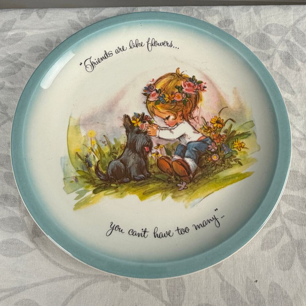 Vintage 1972 Gigi Collector Plate Girl & Scottie Dog Flowers Retro Decor
